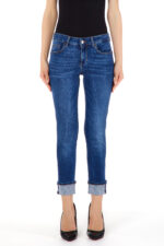 Jeans con risvolto logato in strass Liu Jo