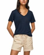 T-shirt in lino con scollo a v Pepe Jeans