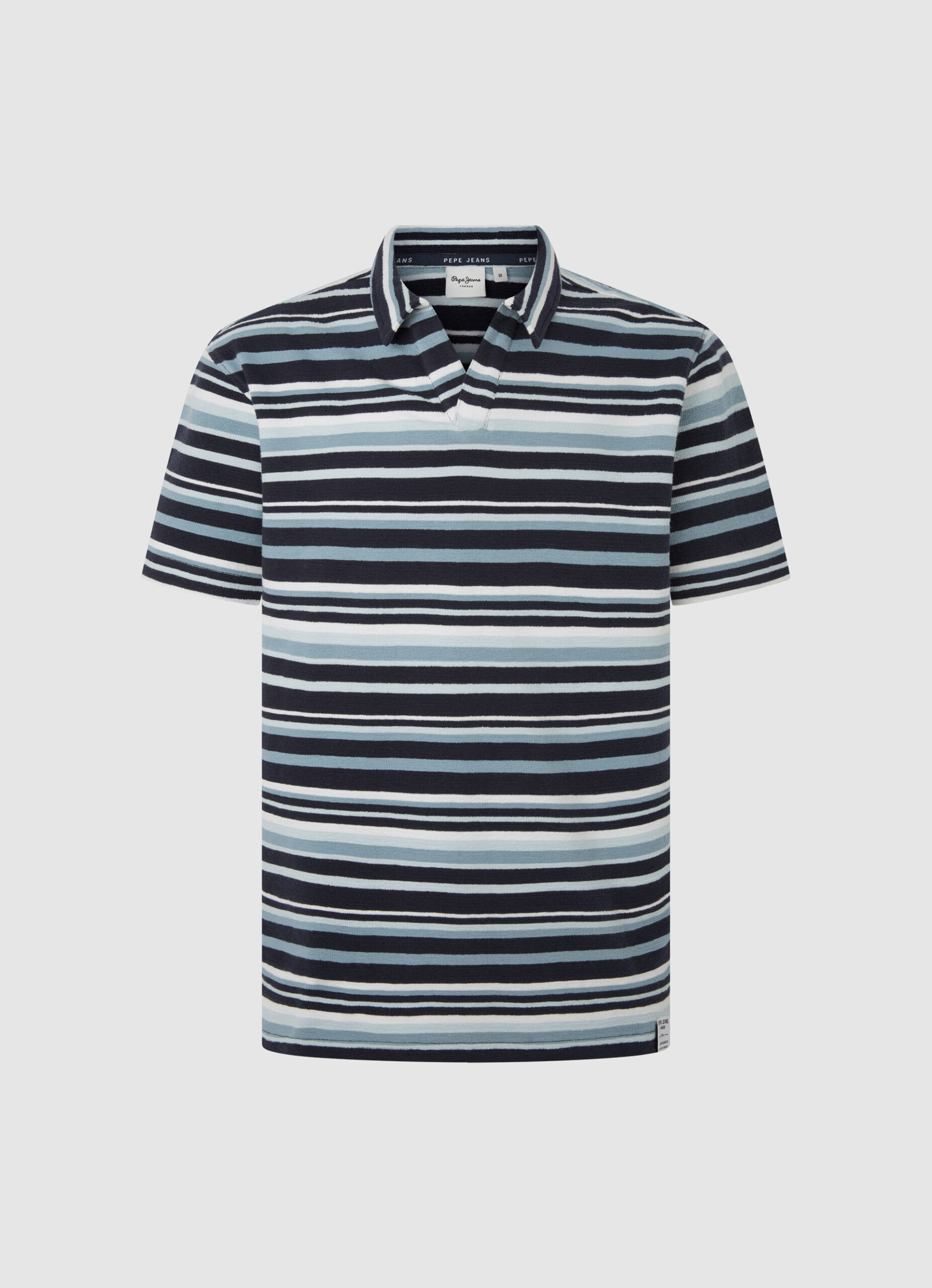 Polo Pepe Jeans in jersey di cotone stampato a righe scollo senza bottoni Polo Pepe Jeans in jersey di cotone stampato a righe scollo senza bottoni - immagine 1