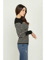 Maglia donna Relish con risvolto e apertura seno bottoni fantasia righe (Nuova Collezione AI23) - immagine 2