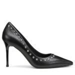 Scarpe donna Cult elegantissimo decollettè in pelle nera tacco 80mm decorato da gemme luminose (Nuova Colle