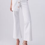 Jeans Liu Jo in drill di cotone stretch vita alta con bottoni dorati gamba flare chiusura con zip e botton
