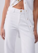 Jeans Liu Jo in drill di cotone stretch vita alta con bottoni dorati gamba flare chiusura con zip e botton - immagine 3