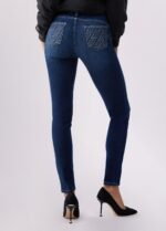 Jeans Liu Jo vita alta tagli bottom up strass tasca posteriore gamba skinny - immagine 2