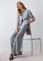 Pantalone Liu Jo a palazzo tessuto gessato vita alta con doppio cintone - immagine 3