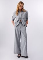 Pantalone Liu Jo a palazzo tessuto gessato vita alta con doppio cintone - immagine 4