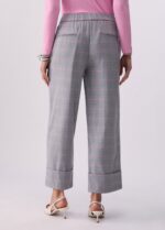 Pantalone Liu Jo a sigaretta in tessuto check vita alta cintone con inserto elastico risvolto sul fondo - immagine 2