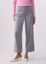 Pantalone Liu Jo a sigaretta in tessuto check vita alta cintone con inserto elastico risvolto sul fondo